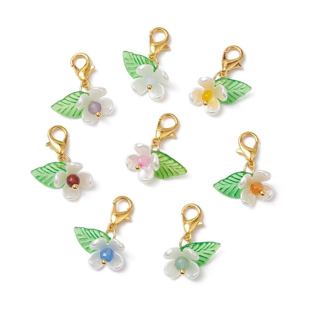 1699 160Pcs Natural Gemstone Flower Pendant Decorations ABS Plastic